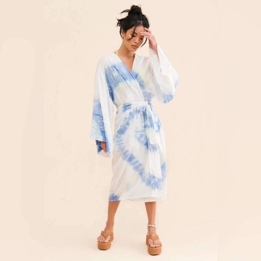 Jen’s Pirate Booty Jah Tie-Dye Duster 100% cotton blue white  XS/S